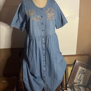 Vintage cottage core maxi denim dress pockets
